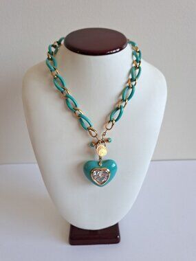 Angelique de Paris Gold Plated Blue Necklace with Heart Pendant